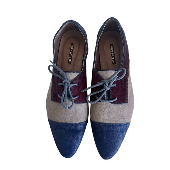 Anthropologie All Black Pointed Pony Hair Oxfords SZ 38.5 / 8. Multi color - Picture 4 of 9